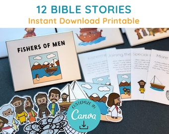 12 Bible Stories for Kids Interactive Lessons Sunday School Resources Digital Homeschool Curriculum Printable Bible Crafts Character Cutouts