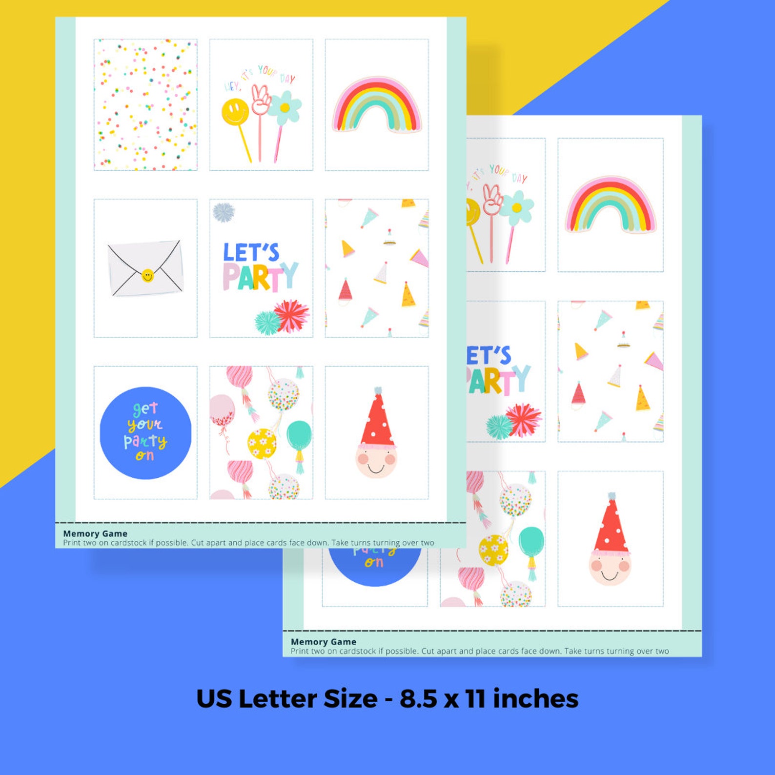 Printable Party Memory Match Game for Children Celebration Memory Match ...