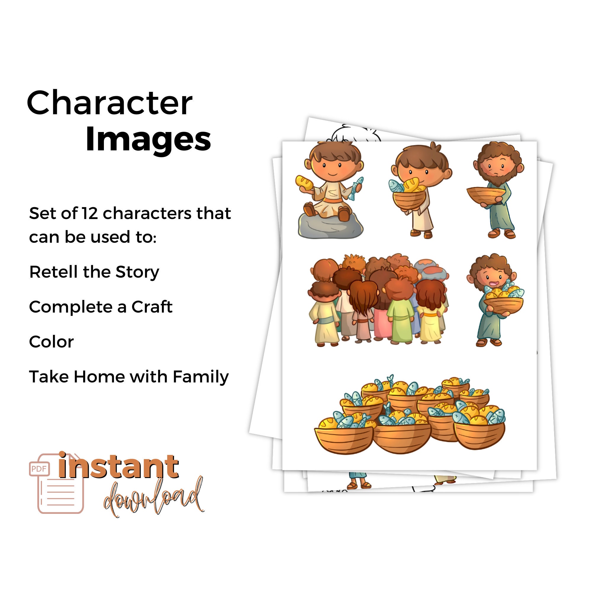 Jesus Feeds the 5000 Craft Printable Bible Story for Kid Sunday School ...