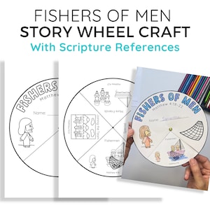 Fishers of Men Story Wheel Craft Printable Bible Activity for Kid Jesus and Disciple DIY Sunday School Craft Christian Kid Bible Story Wheel