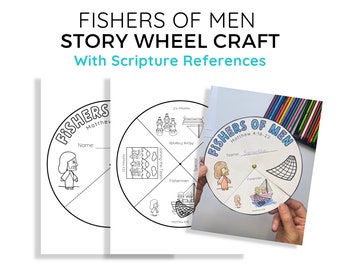 Fishers of Men Story Wheel Craft Printable Bible Activity for Kid Jesus and Disciple DIY Sunday School Craft Christian Kid Bible Story Wheel