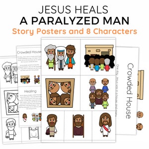 Jesus heilt einen gelähmten Mann, der Posters Geschichte Karten Charakter Puppen Bibel Geschichte Lehrmittel für Kinder Sonntag Schule Große Gruppe Teach