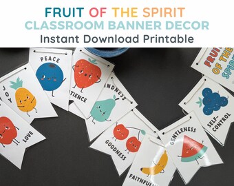 Fruit Spirit Classroom Wall Decor Sunday School Bible Lesson Flashcards Bundle Religious Education Classroom Materials Spiritual Chart Set