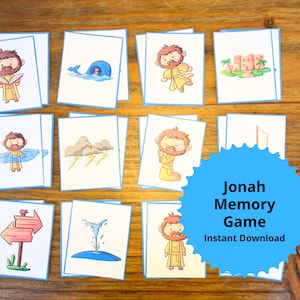Jogo da memória de Jonas para impressão Lição bíblica de Jonas para crianças História bíblica de Jonas Jogo de Jonas e a baleia Atividade de Jonas e o peixe grande
