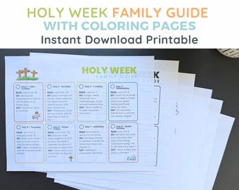 Holy Week Family Guide PDF for Kids Religious Study Lent Season Bible Verse Daily Schedule Palm Sunday School Lesson Easter Week Devotional