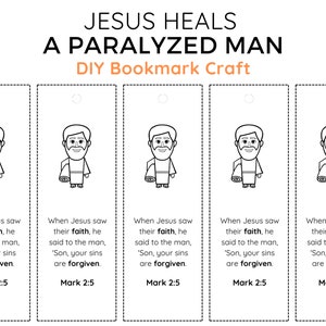 Jesus Heals a Paralyzed Man Bookmark Craft Printable DIY Bible Story Activity Sunday School Jesus Miracle Craft for Christian Kid Church