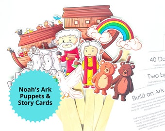 Noahs Ark Story Cards Christian Kid Bible Story Activity Printable Sunday School Puppets Kids Sunday school craft DIY story puppets for kid