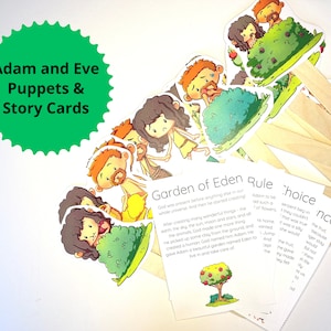 Tarjeta y títere de la historia bíblica de Adán y Eva Manualidad para niños del Jardín del Edén Actividad de la historia bíblica de otoño Lección de Adán y Eva para preescolar Actividad bíblica