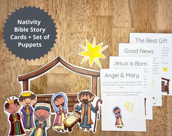 Christian Christmas Nativity puppet set Christmas puppet DIY Printable Nativity puppet craft Sunday school Nativity story activity for kid