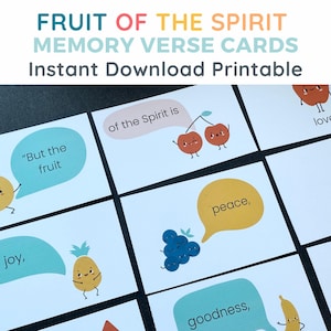 Fruit Spirit Memory Verse Karten für die Sonntagsschule, die biblische Obst-Wachstums-Unterrichtsmaterialien druckbare Vers-Set religiöses Spiel für Kind unterrichten