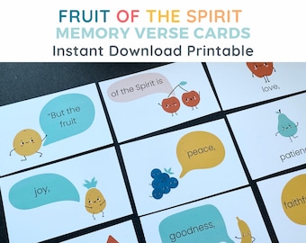 Fruit Spirit Memory Verse Cards for Sunday School Teaching Biblical Fruit Growth Lesson Materials Printable Verse Set Religious Game for Kid