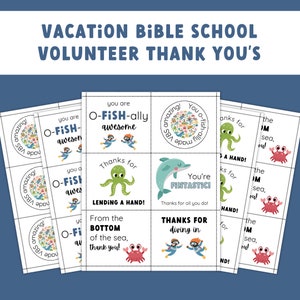 Urlaub Bibel Schule Volunteer Dankeskarte unter dem Meer VBS Leiter Wertschätzung Geschenkanhänger druckbares Geschenk für VBS Volunteer Ocean Scuba