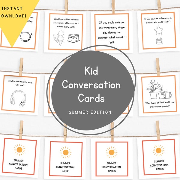 Conversation Card Family Set of 30 Summer Kid Printable Conversation Starter Kid Summer Conversation Card Kid Questionnaire Summer Flashcard