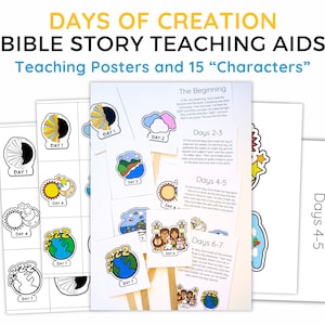 Days of Creation Bible Story Teaching Poster Creation Printable Lesson for Sunday School Gods Creation for Kid In the Beginning Teaching Aid