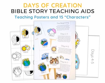 Days of Creation Bible Story Teaching Poster Creation Printable Lesson for Sunday School Gods Creation for Kid In the Beginning Teaching Aid