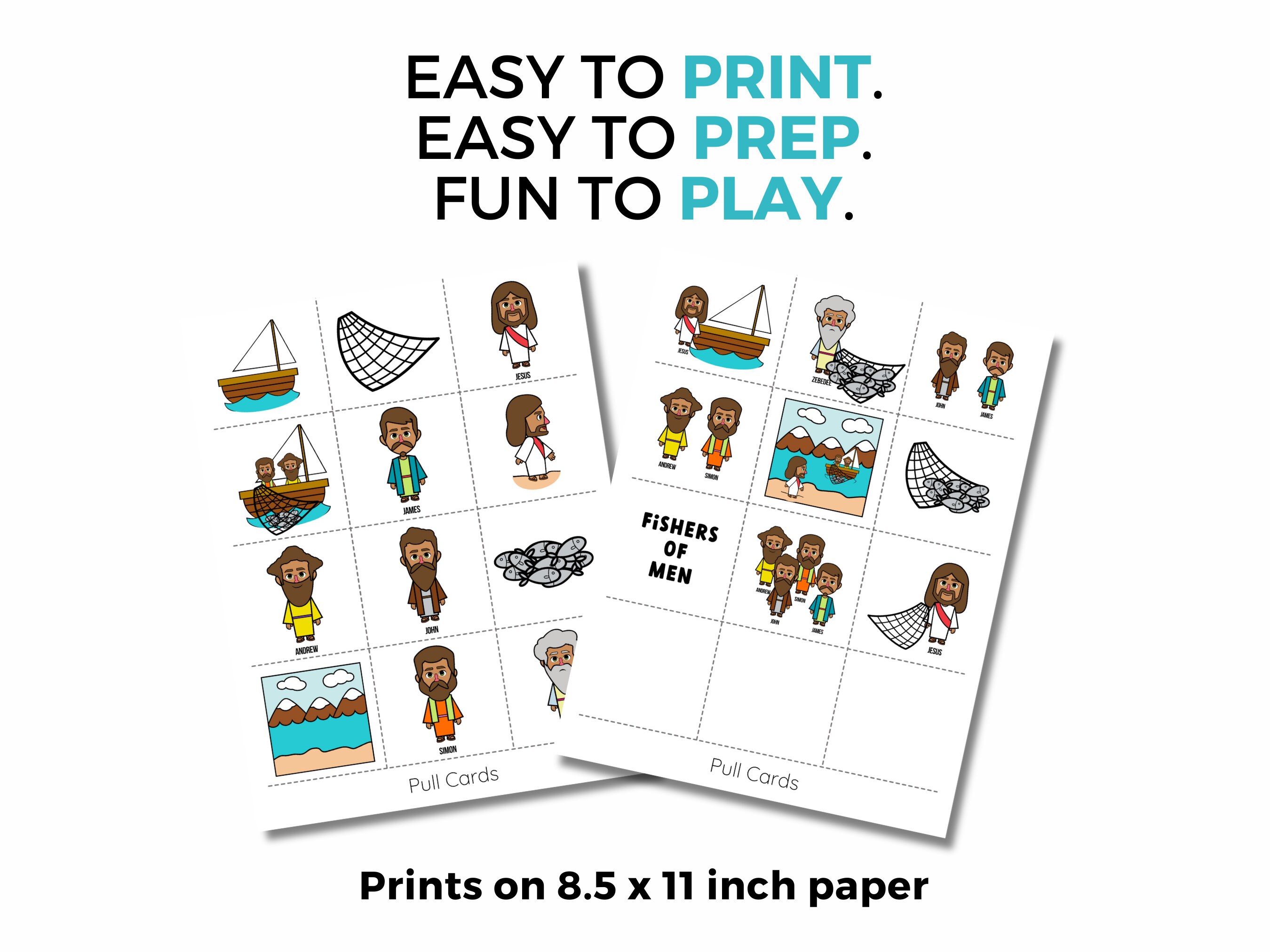 Fishers of Men Bingo Game for Kid Bible Story Activity Printable Sunday ...