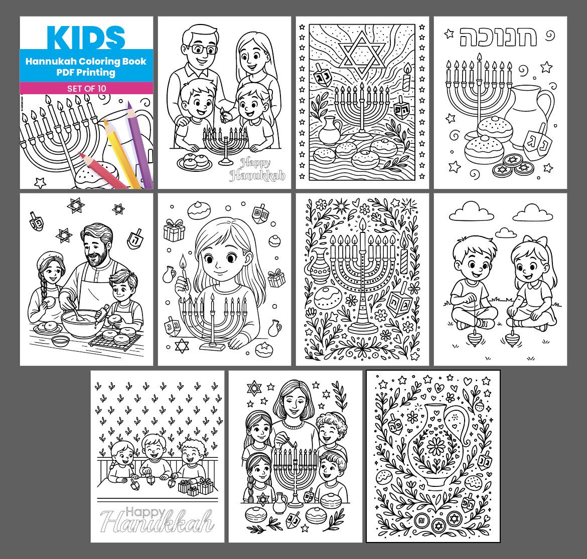 Hanukkah Coloring Pages for Kids | 10 Printable Hebrew Holiday Sheets ...