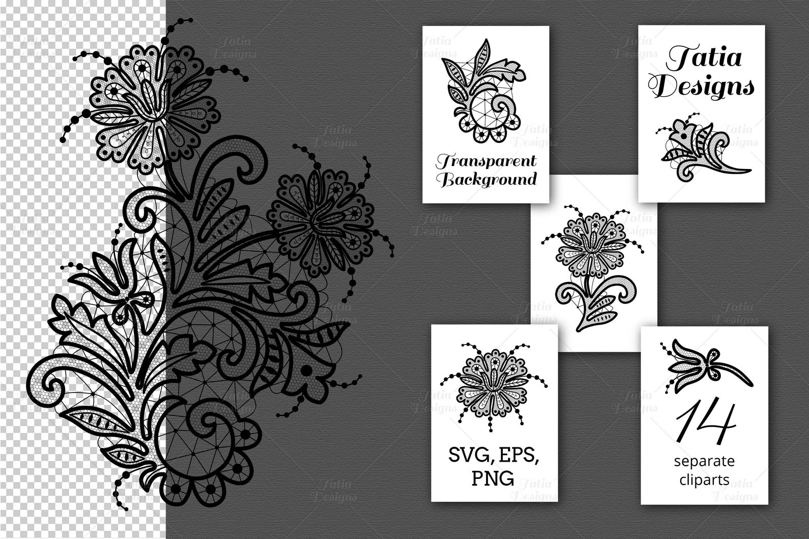 Lace Flowers vector clip arts SVG files for wedding design | Etsy
