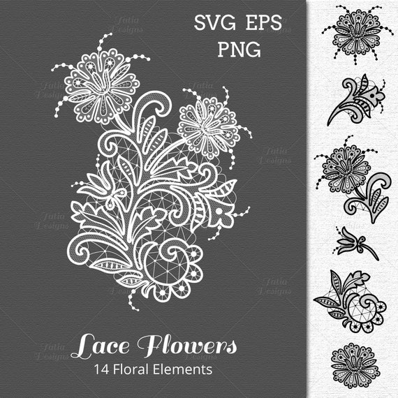 Lace Flowers vector clip arts SVG files for wedding design Etsy