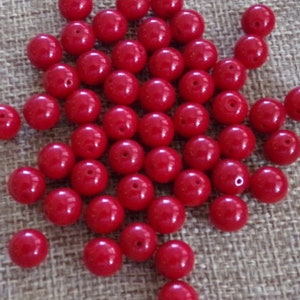 50 Czech 8mm Glass Druk Round Beads Opaque Blood Red Beads. Rosary Chaplet Beads.