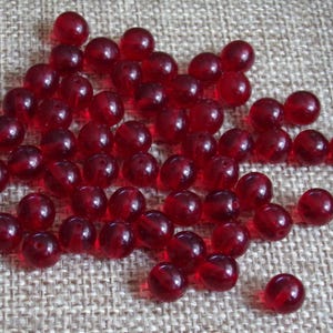 50 Bright Garnet Red Czech 8mm Glass Druk Round Beads. Rosary Beads.