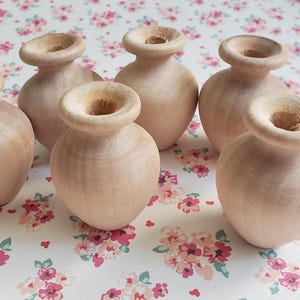 Miniature Unfinished Wood Vases, Wood Pottery, 2" Tall, Craft Supplies, Made in USA, 6 Pcs