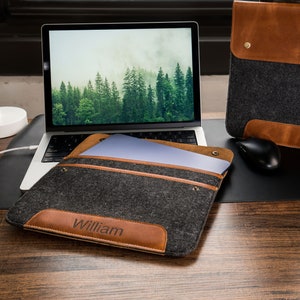 Personalized Real Leather Fleece Sleeve Bag for MacBook Pro Air, 16 Inch, 14 Inch, 13 Inch, MacBook Case, iPad Air 10.9" Pro 12.9‑inch