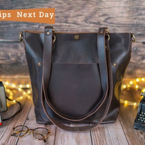 Limited Edition Leather Tote Bag, Leather Bag, Leather Crossbody Shopper Bag Leather Shoulder, Laptop Work Bag Customized Tote Bag Zipper