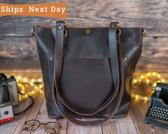 Limited Edition Leather Tote Bag, Leather Bag, Leather Crossbody Shopper Bag Leather Shoulder, Laptop Work Bag Customized Tote Bag Zipper