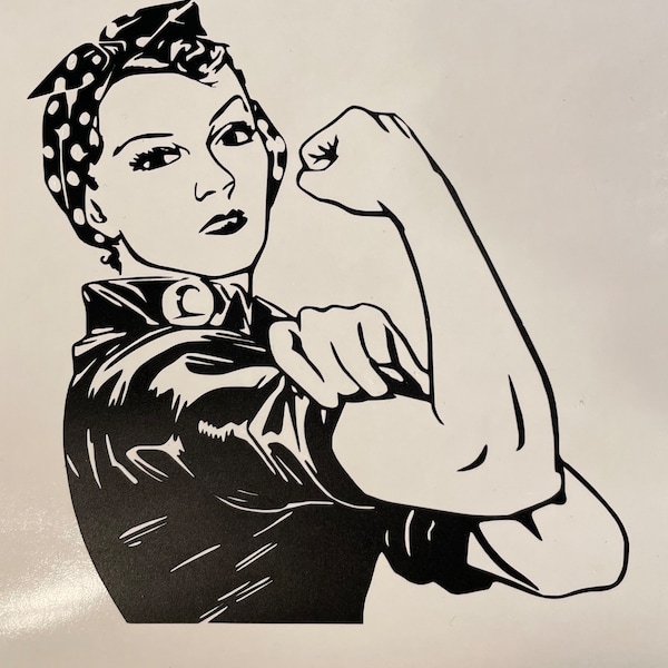 Rosie The Riveter with Optional Customizable Text Vinyl Decal - Wall Art, Gift ideas, Custom Fonts, Empowering, Bumper Sticker