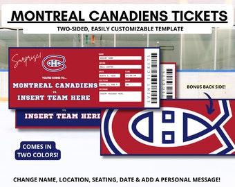 de Billet de match de hockey surprise | Cadeau des Canadiens de Montréal | Cadeaux de hockey pour lui | Billet d'événement | Maman hockeyeuse | Jeu d'anniversaire | Arène