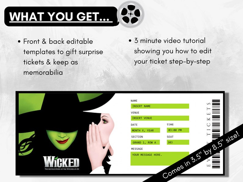 Wicked Ticket Template Wicked the Musical Concert Ticket Etsy