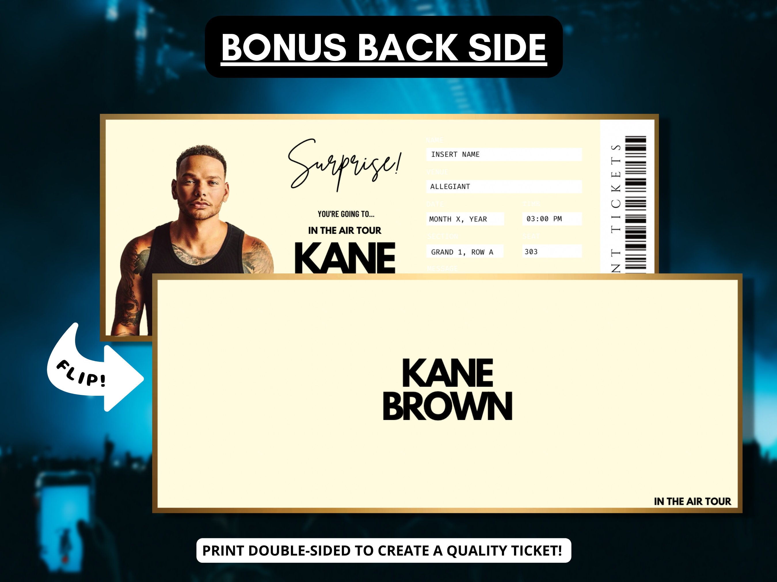 Kane Brown Concert Ticket Template | in the Air Tour | Editable Canva ...