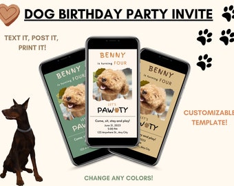 Puppyfeestje uitnodigen | Digitale hond uitnodiging voor feest | Uitnodiging voor verjaardagsfeestje van de hond | Uitnodiging voor feest van huisdieren | Kat verjaardagsfeestje kaartsjabloon