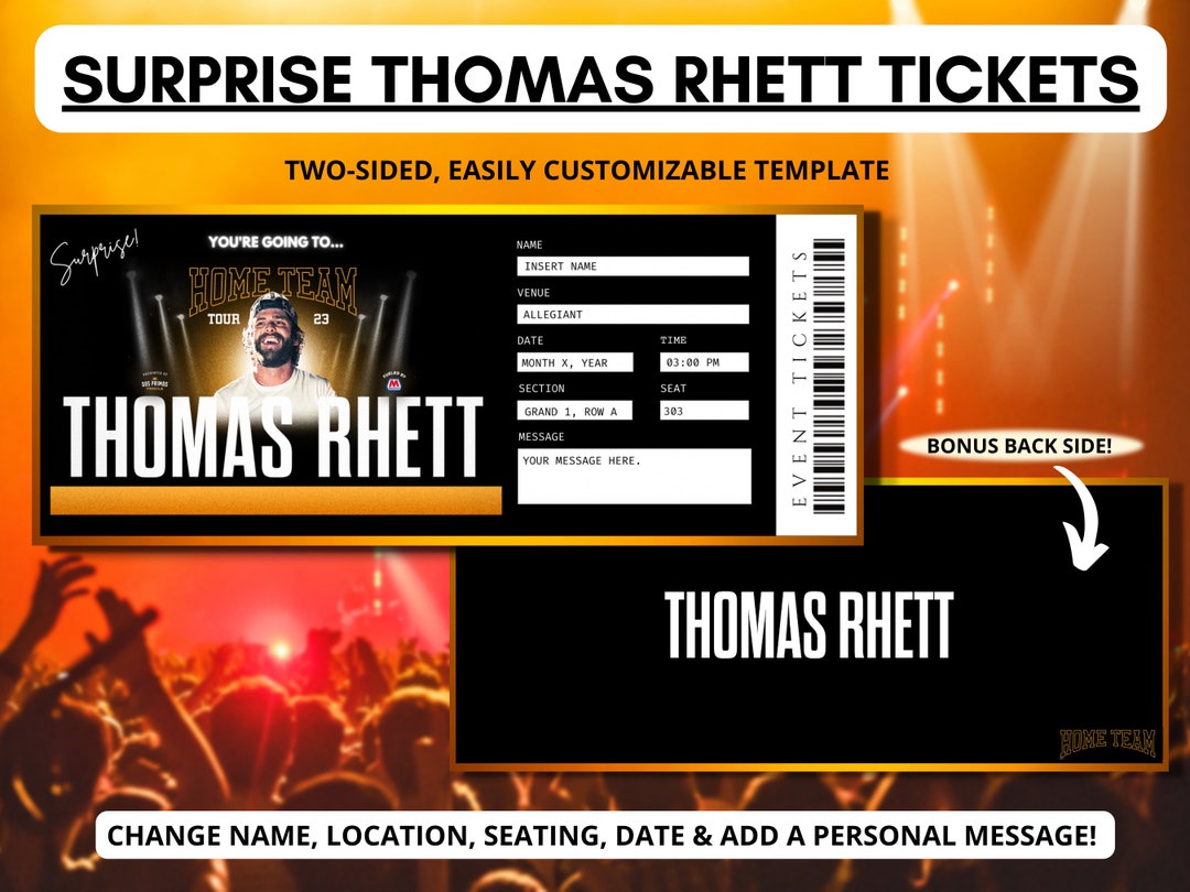 Thomas Rhett Tour Ticket Template Surprise Event Editable Concert