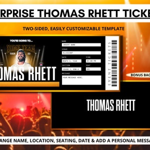Thomas Rhett Tour Ticket Vorlage | Überraschungsevent | Bearbeitbare Konzertkarten | Heim Team Tour Country | Geschenke für Ihn | Geschenke für Sie