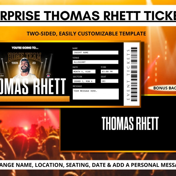Thomas Rhett Ticket Template Etsy