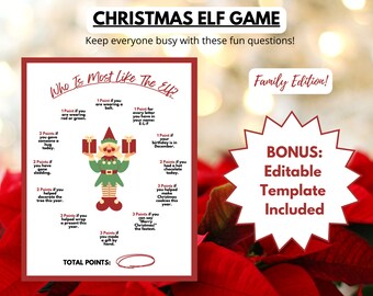 EDITABLE Christmas Games | Holiday Games | Who Is Most Like The Elf Game | Downloadable Family Game | Party Games | Kids Christmas Game Xmas