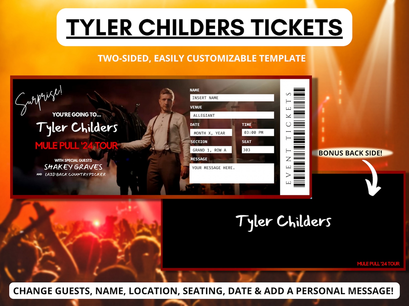 Tyler Childers Concert Tickets Mule Pull Tour 2024 Editable Surprise