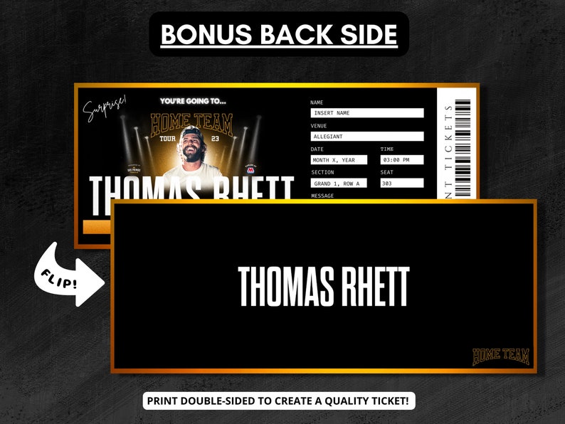 Thomas Rhett Tour Ticket Template Surprise Event Editable Concert Tickets Home Team Tour Country