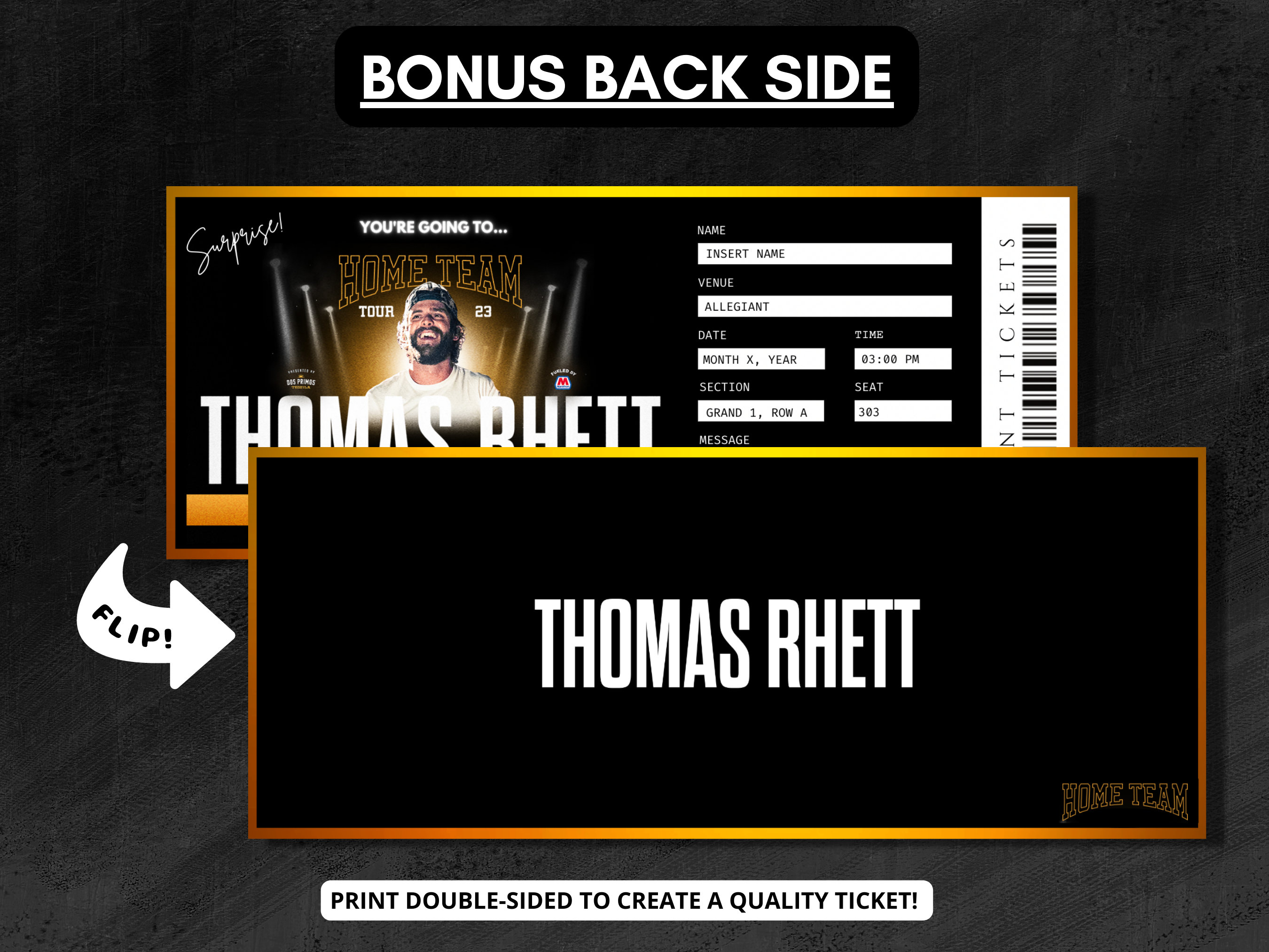 Thomas Rhett Tour Ticket Template Surprise Event Editable Concert