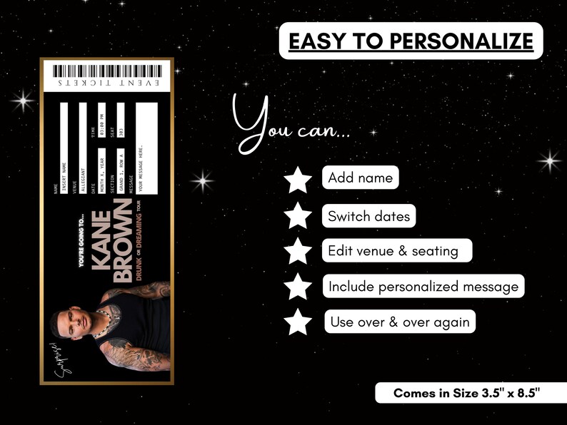 Kane Brown Concert Ticket Template Drunk or Dreaming Tour Editable ...