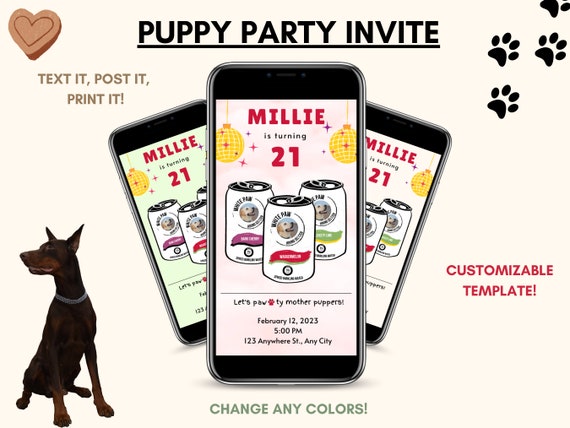 Disco Dog Party | 21 Birthday Invite | Puppy Party Invitations | Dog Birthday Party | 3 Year Old Dog | Groovy Invitation | Fun Bday Card Dog