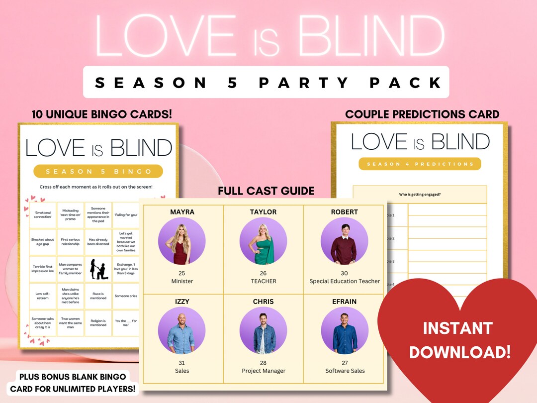 Love is Blind Party Games Pack Love is Blind Watch Party Games Girls