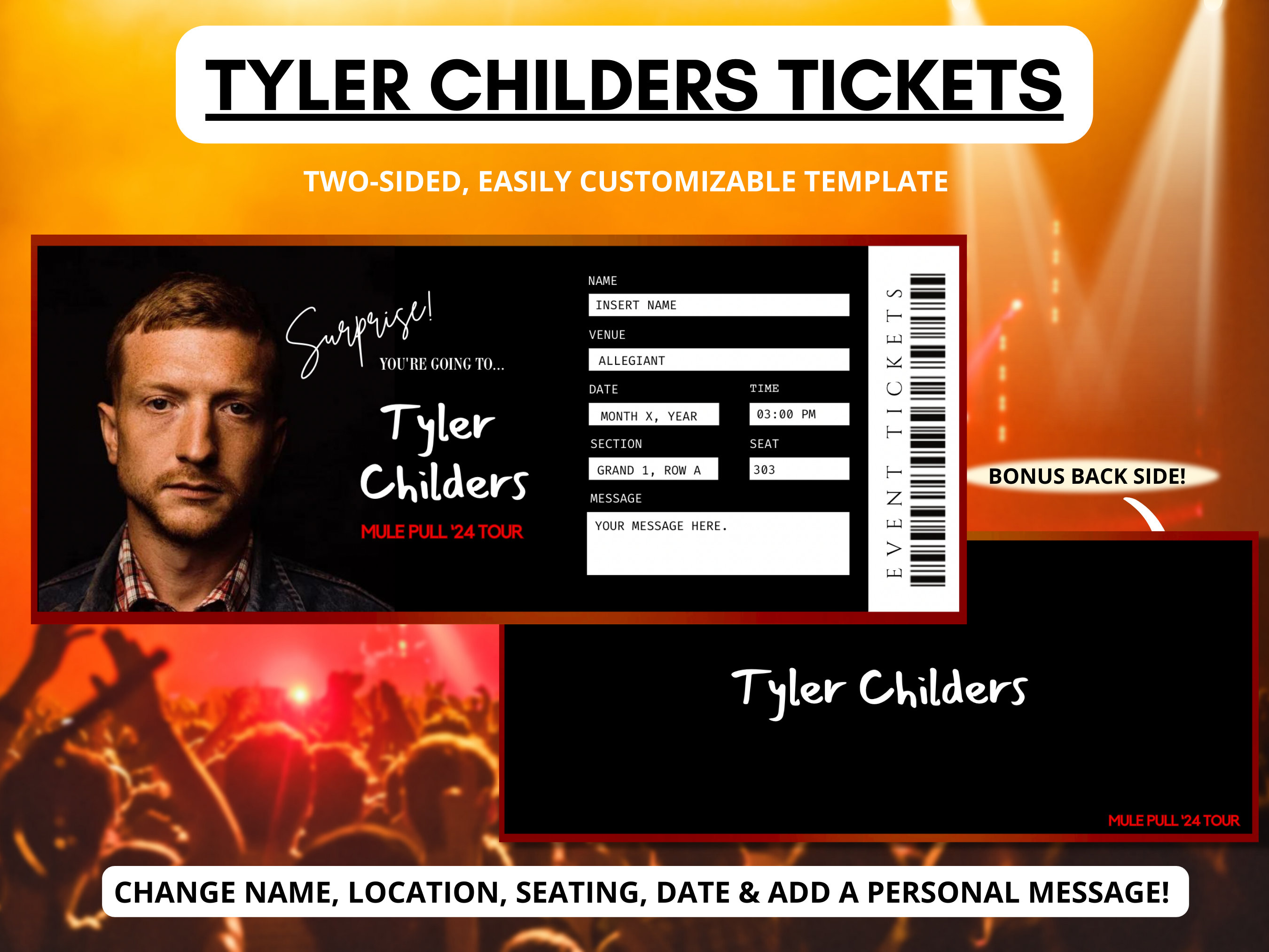 Tyler Childers Concert Tickets Mule Pull Tour 2025 Editable Surprise