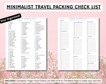 Editable Travel Packing List, Travel Checklist Printable, Travel Planner, Travel Organizer, Travel Vacation Planner, Packing List for Women