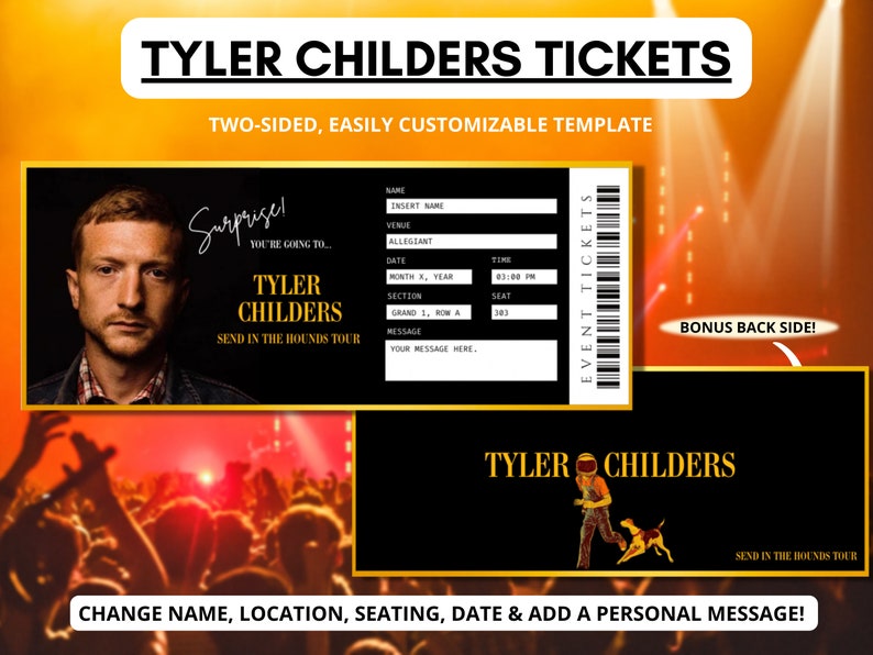 Tyler Childers Concert Tickets Send in the Hounds Tour Editable