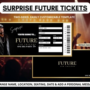 Future And Friends Tour Ticket Template | One Big Party Tour Concert Ticket | Rapper Editable Surprise Event | Canva Template Gifts for Him