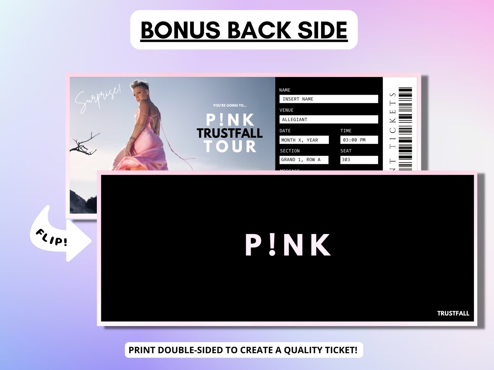 Surprise Pink Concert Tickets Pink Trustfall Tour Tickets Editable
