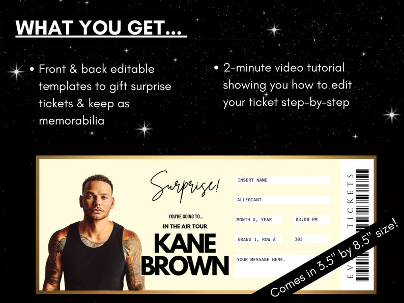 Kane Brown Concert Ticket Template | in the Air Tour | Editable Canva ...